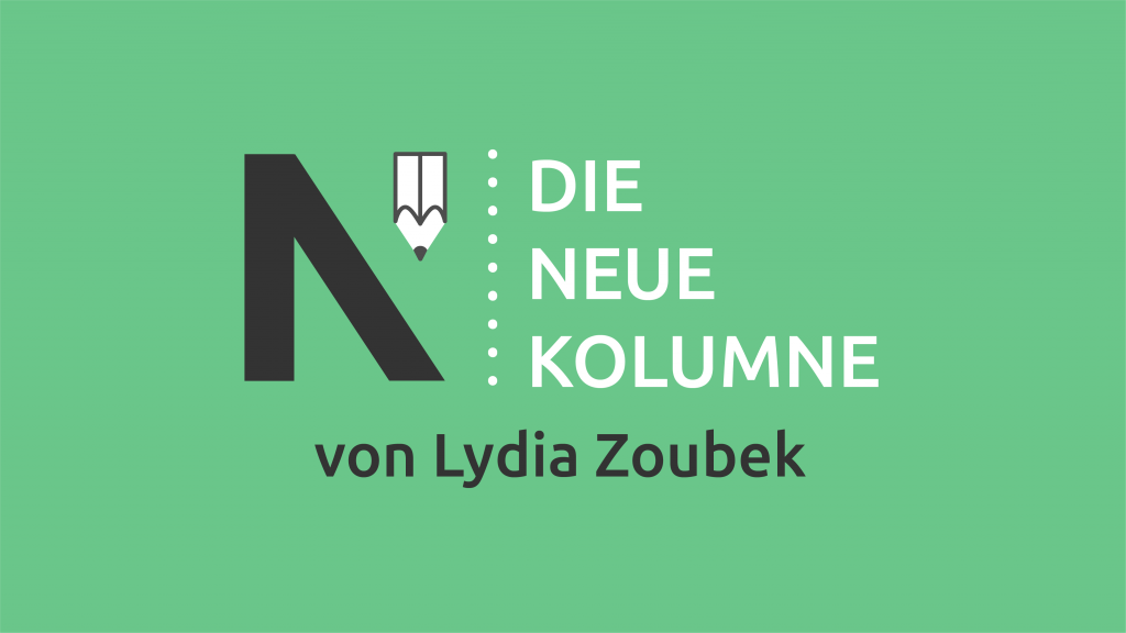 Das schwarz-weiße Logo von Die Neue Norm. Daneben steht "Die Neue Kolumne". Unten steht: von Lydia Zoubek.