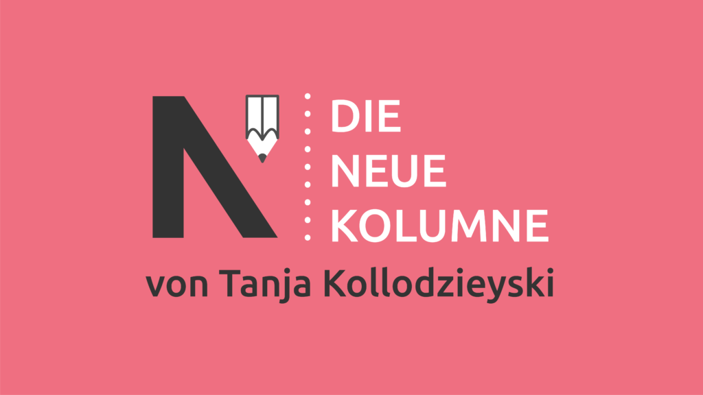 Das Logo von Die Neue Norm auf rotem Grund. Rechts steht: Die Neue Kolumne. Unten steht: Vom Tanja Kollodzieyski