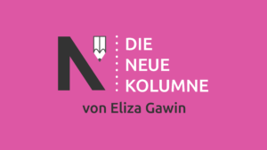 Das Logo von Die Neue Norm auf pinkem Grund. Rechts steht: Die Neue Kolumne. Unten steht: Von Eliza Gawin.