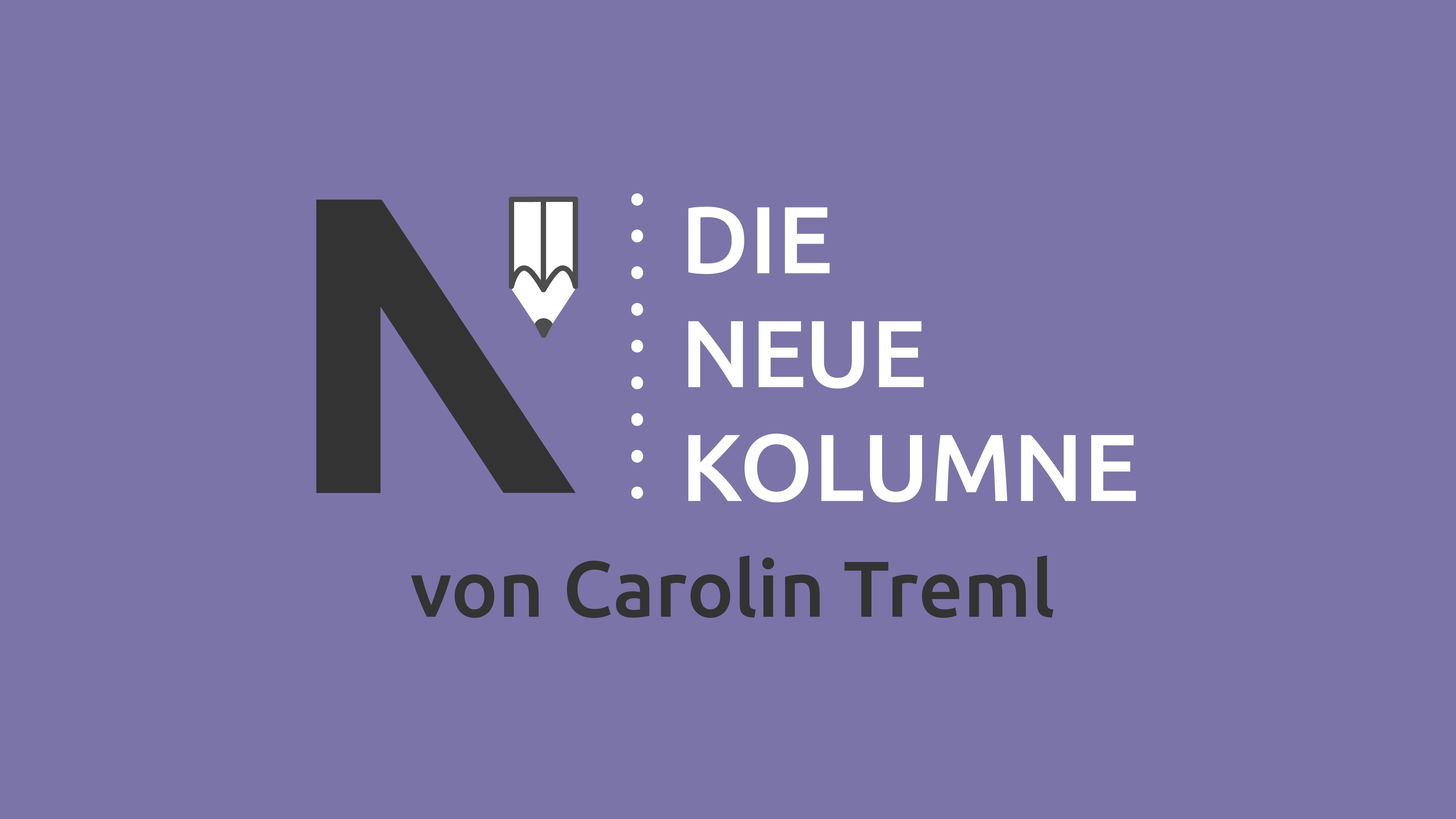 Das Logo von Die Neue Norm auf violett-farbenen Grund. Rechts davon steht: Die Neue Kolumne. Unten steht: von Carolin Treml.