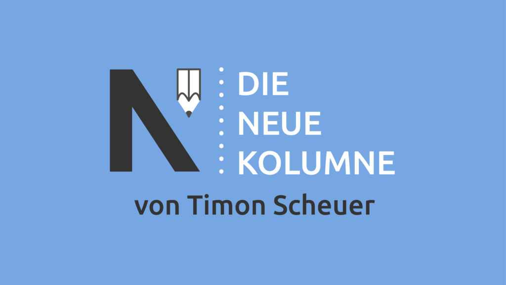 Das Logo von Die Neue Norm auf hellblauen grund. Rechts davon steht: Die Neue Kolumne. Unten steht: Von Timon Scheuer