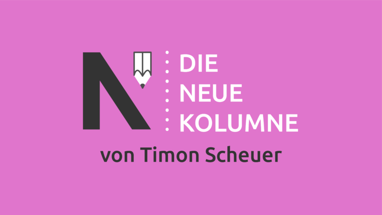 Das Logo von Die Neue Norm auf pinkem Grund. Rechts davon steht: die Neue Kolumne. Unten steht: von Timon Scheuer.