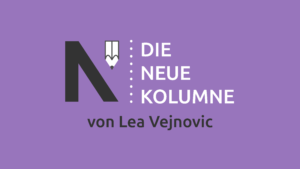 Das Logo von Die Neue Norm auf lila Grund. Rechts davon steht: Die Neue Kolumne. Unten steht: Von Lea Vejnovic.