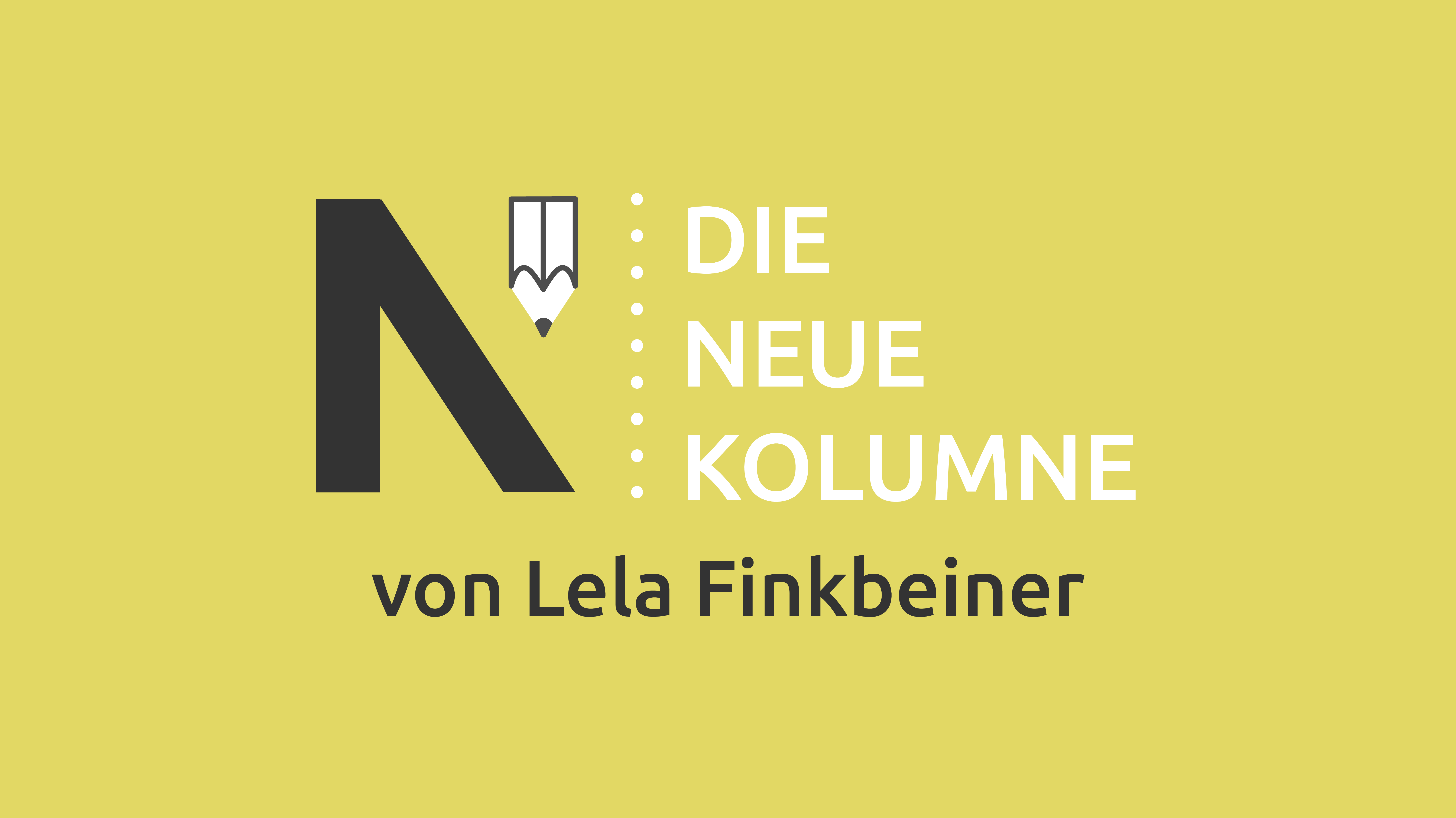 Das Logo von die neue Norm auf gelbem Grund. Rechts davon steht: Die Neue Kolumne. Unten steht: Von Lela Finkbeiner.