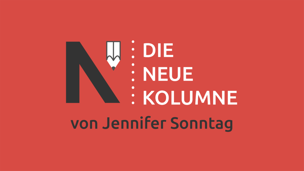 Das Logo von die neue Norm auf blassrotem Grund. Rechts davon steht: Die Neue Kolumne. Unten steht: Von Jennifer Sonntag.