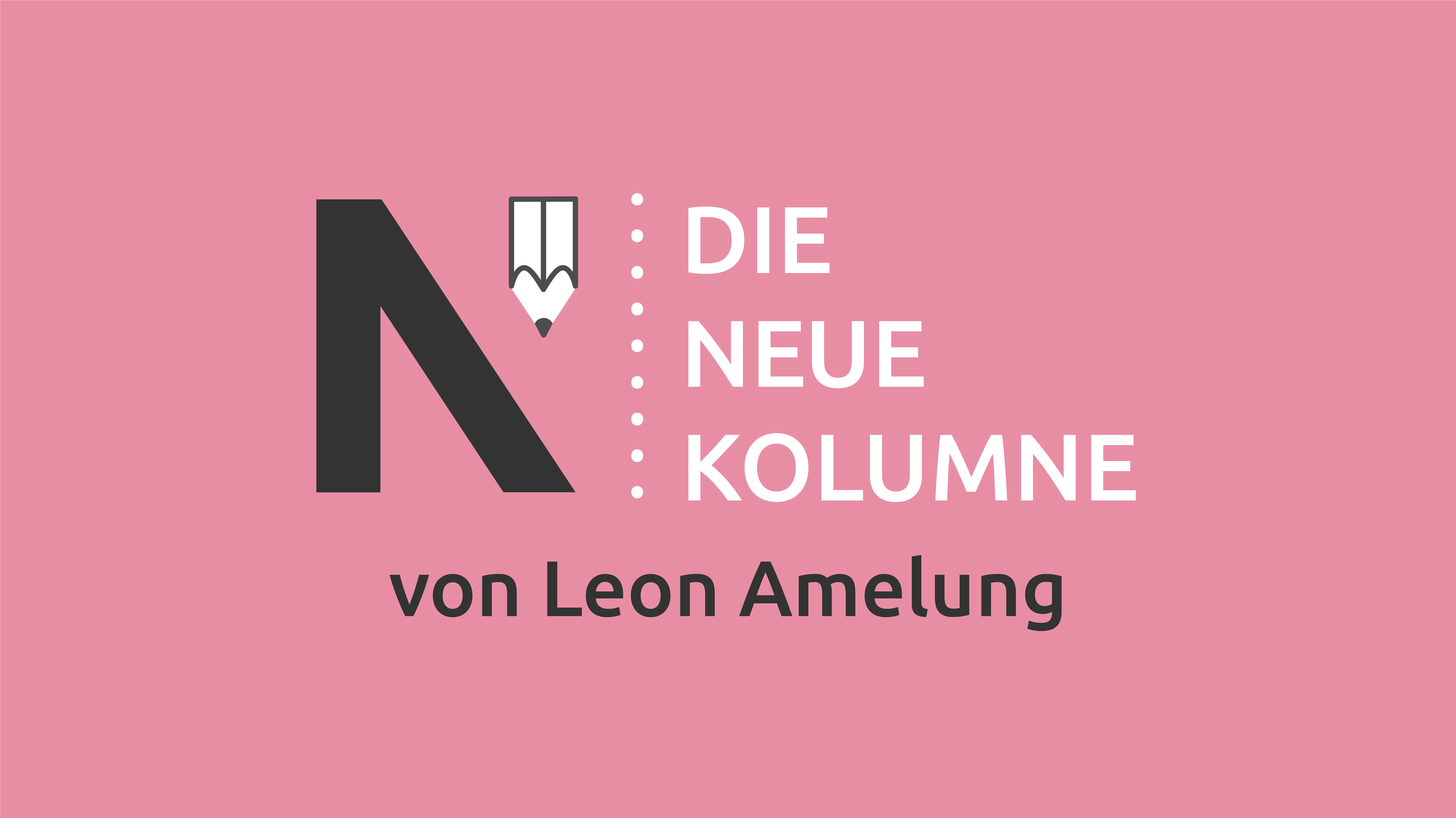 Das Logo von die neue Norm auf rosa Grund. Rechts davon steht: Die Neue Kolumne. Unten steht: Von Leon Amelung.