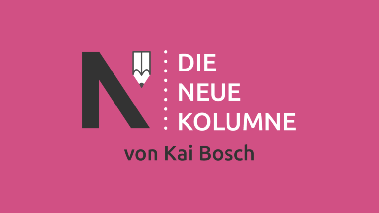 Das Logo von die neue Norm auf rosa Grund. Rechts davon steht: Die Neue Kolumne. Unten steht: Von Kai Bosch.