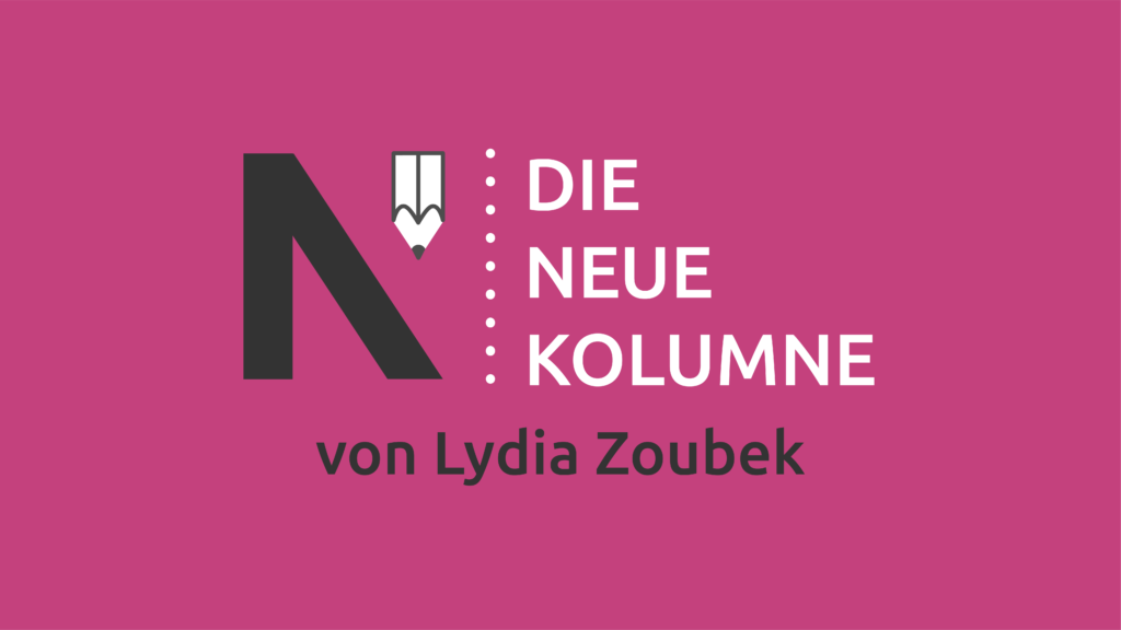 Das Logo von die neue Norm auf rosa Grund. Rechts davon steht: Die Neue Kolumne. Unten steht: Von Lydia Zoubek.