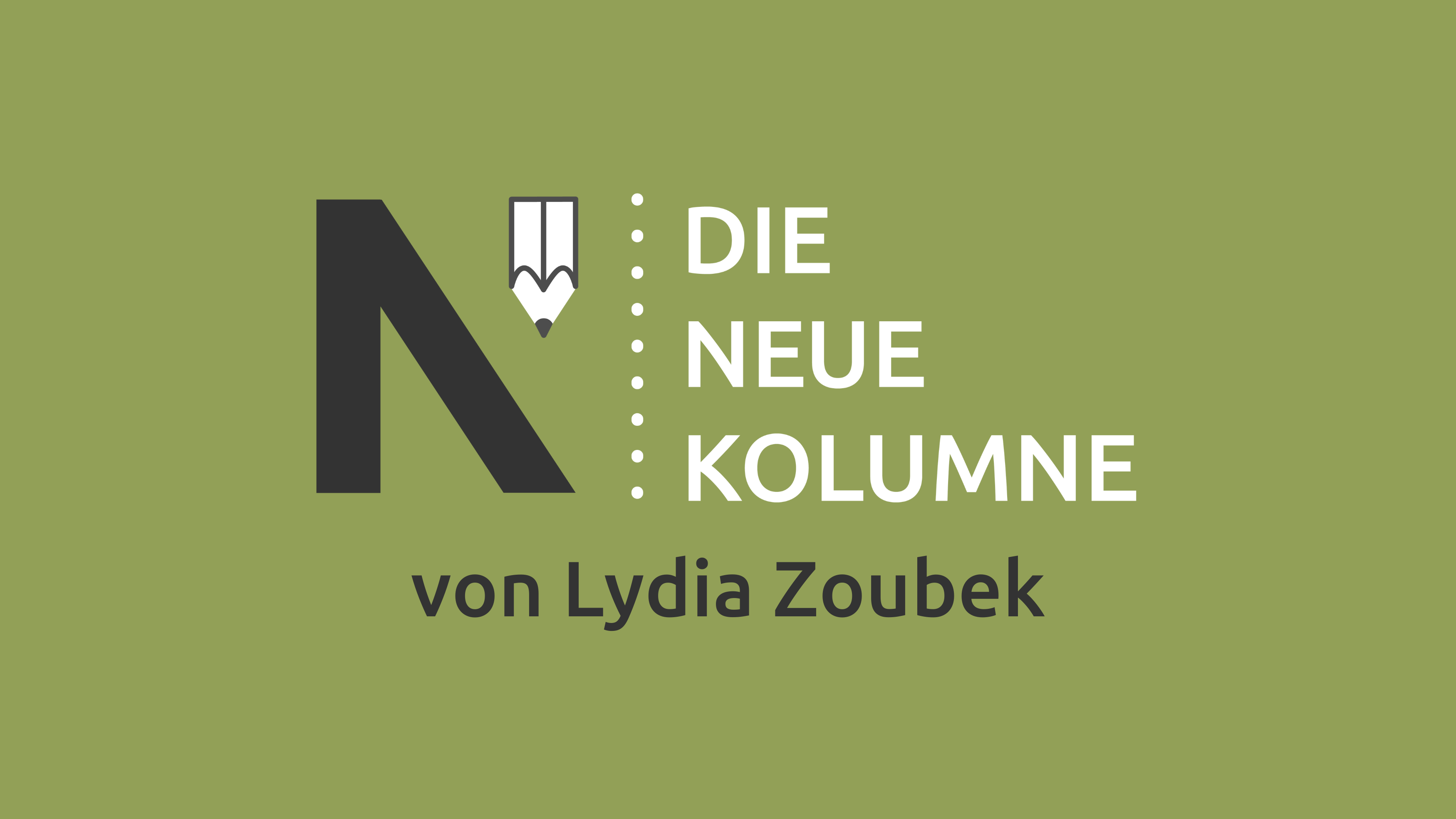 Das Logo von die neue Norm auf grünem Grund. Rechts davon steht: Die Neue Kolumne. Unten steht: Von Lydia Zoubek.