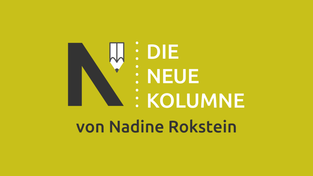 Das Logo von die neue Norm auf gelbem Grund. Rechts davon steht: Die Neue Kolumne. Unten steht: Von Nadine Rokstein.