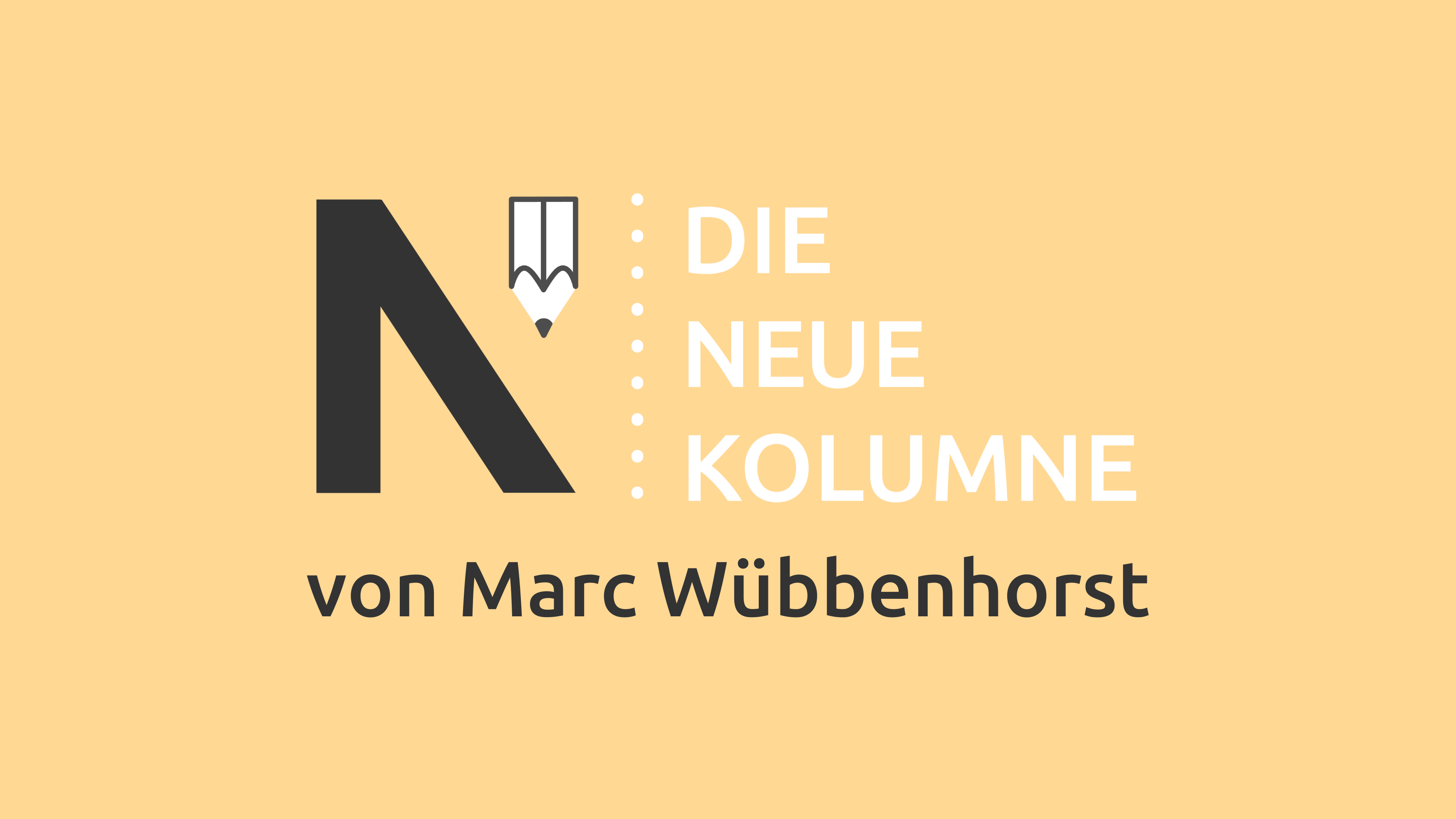 Das Logo von die neue Norm auf blass orangenem Grund. Rechts davon steht: Die Neue Kolumne. Unten steht: Von Marc Wübbenhorst.