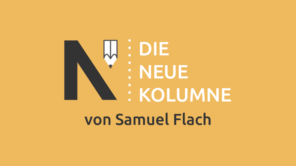 Das Logo von die neue Norm auf orangenem Grund. Rechts davon steht: Die Neue Kolumne. Unten steht: Von Samuel Flach.