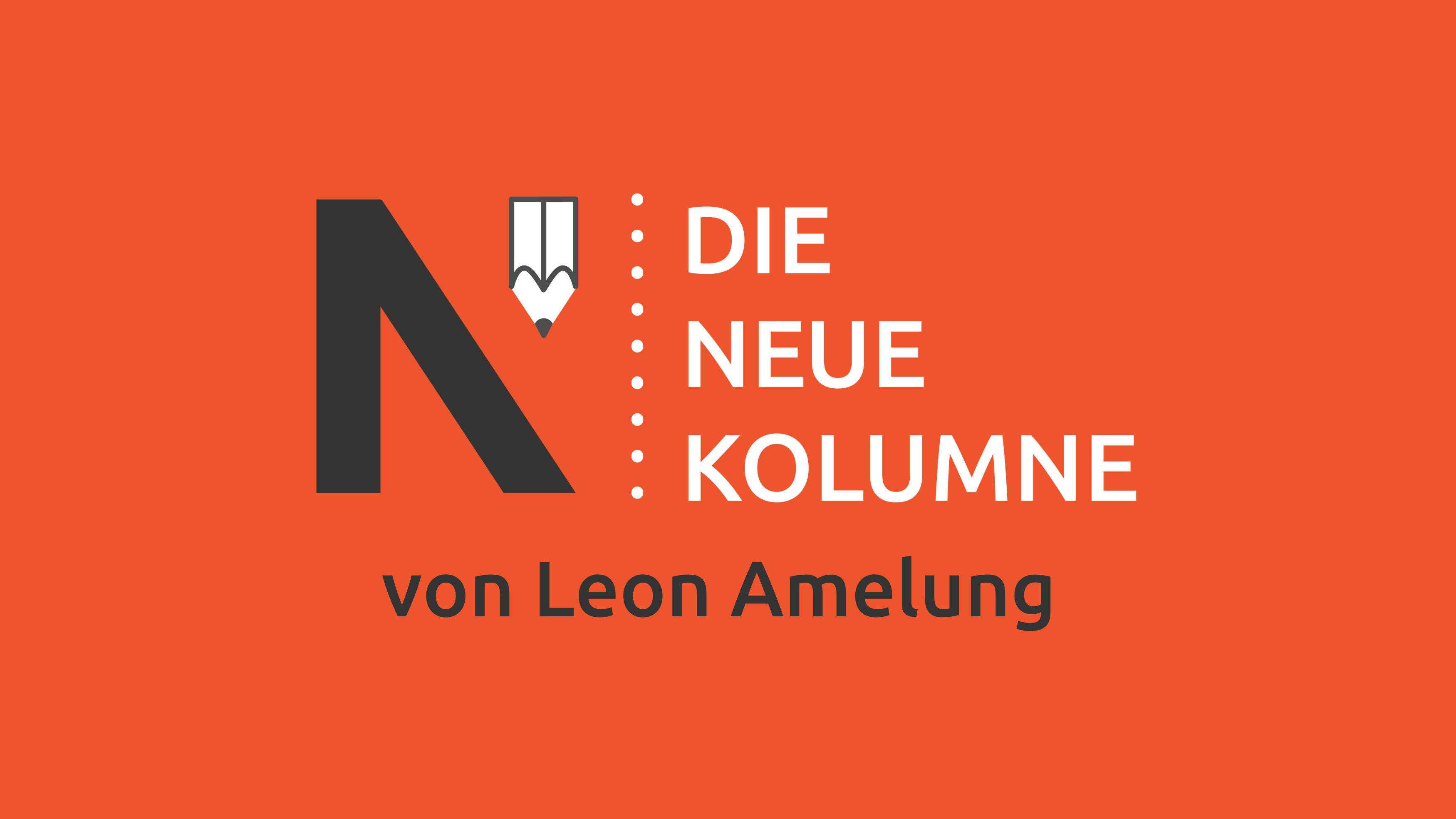 Das Logo von die neue Norm auf rotem Grund. Rechts davon steht: Die Neue Kolumne. Unten steht: Von Leon Amelung.