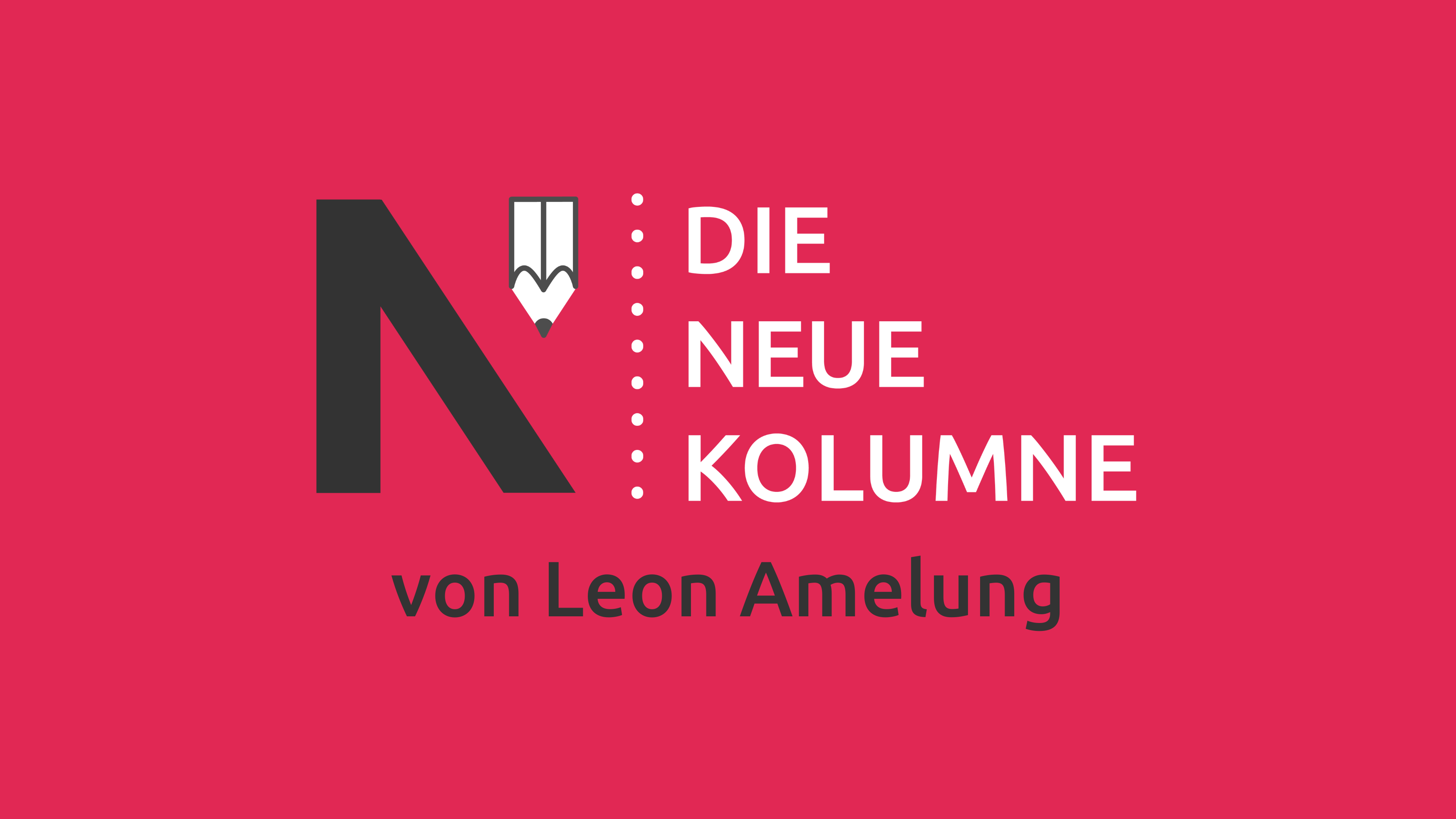 Das Logo von die neue Norm auf pink farbendem Grund. Rechts davon steht: Die Neue Kolumne. Unten steht: Von Leon Amelung.