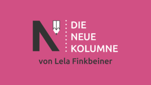 Das Logo von Die Neue Norm auf pinkem Grund. Rechts daneben steht: Die Neue Kolumne. Unten steht: von Lela Finkbeiner.