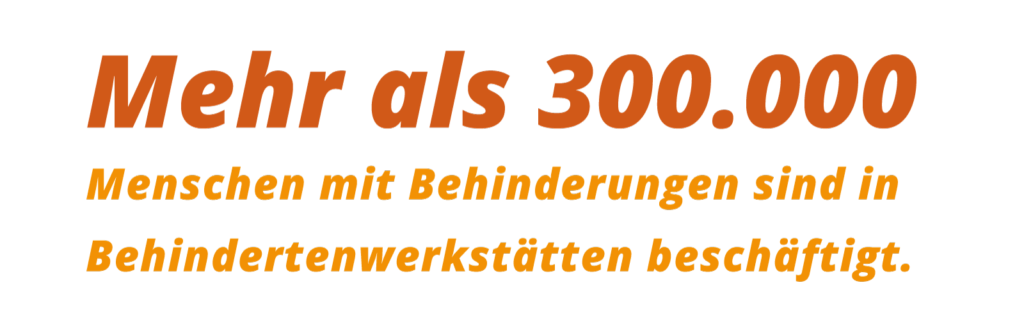 Grafischer Text: Mehr als 300.000 Menschen mit Behinderungen sind in Behindertenwerkstätten beschäftigt.