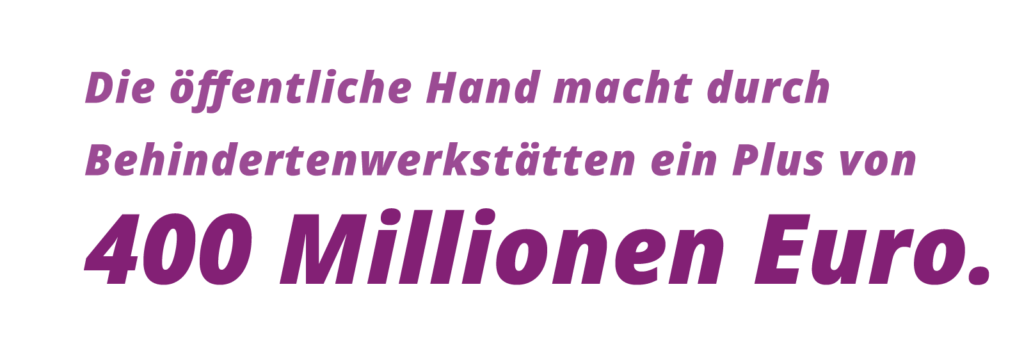 Grafischer Text: Die öffentliche Hand macht durch Behindertenwerkstätten ein Plus von 400 Millionen Euro.