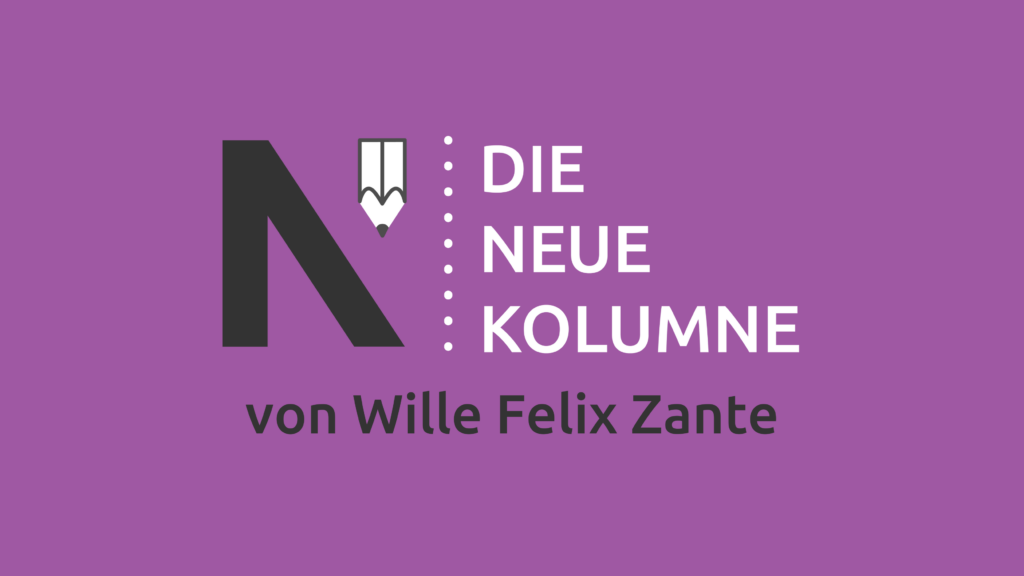 Lila Hintergrund, darauf das Logo „Die Neue Kolumne“ von Wille Felix Zante