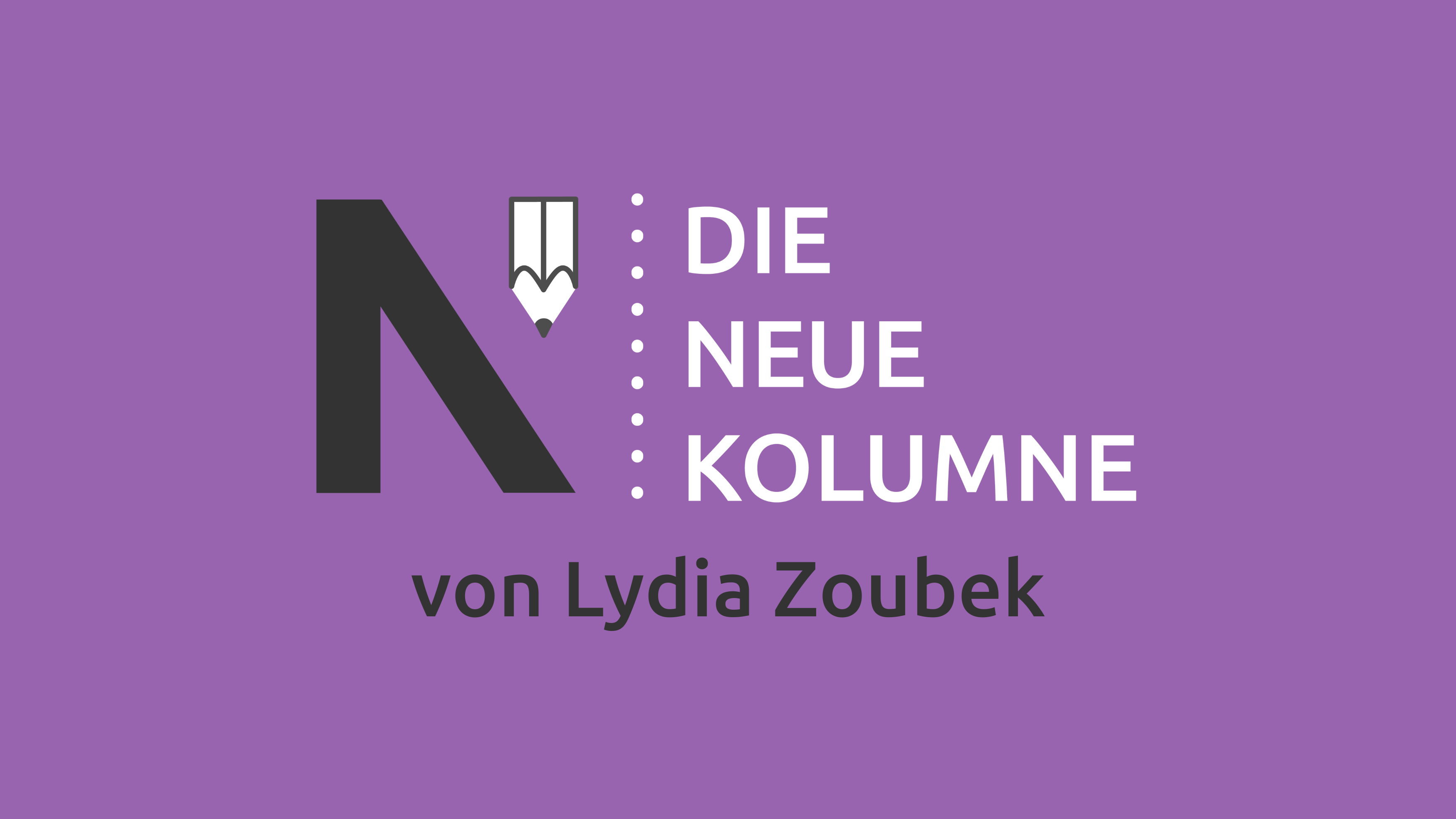 Lila Hintergrund, darauf das Logo „Die Neue Kolumne“ von Lydia Zoubek