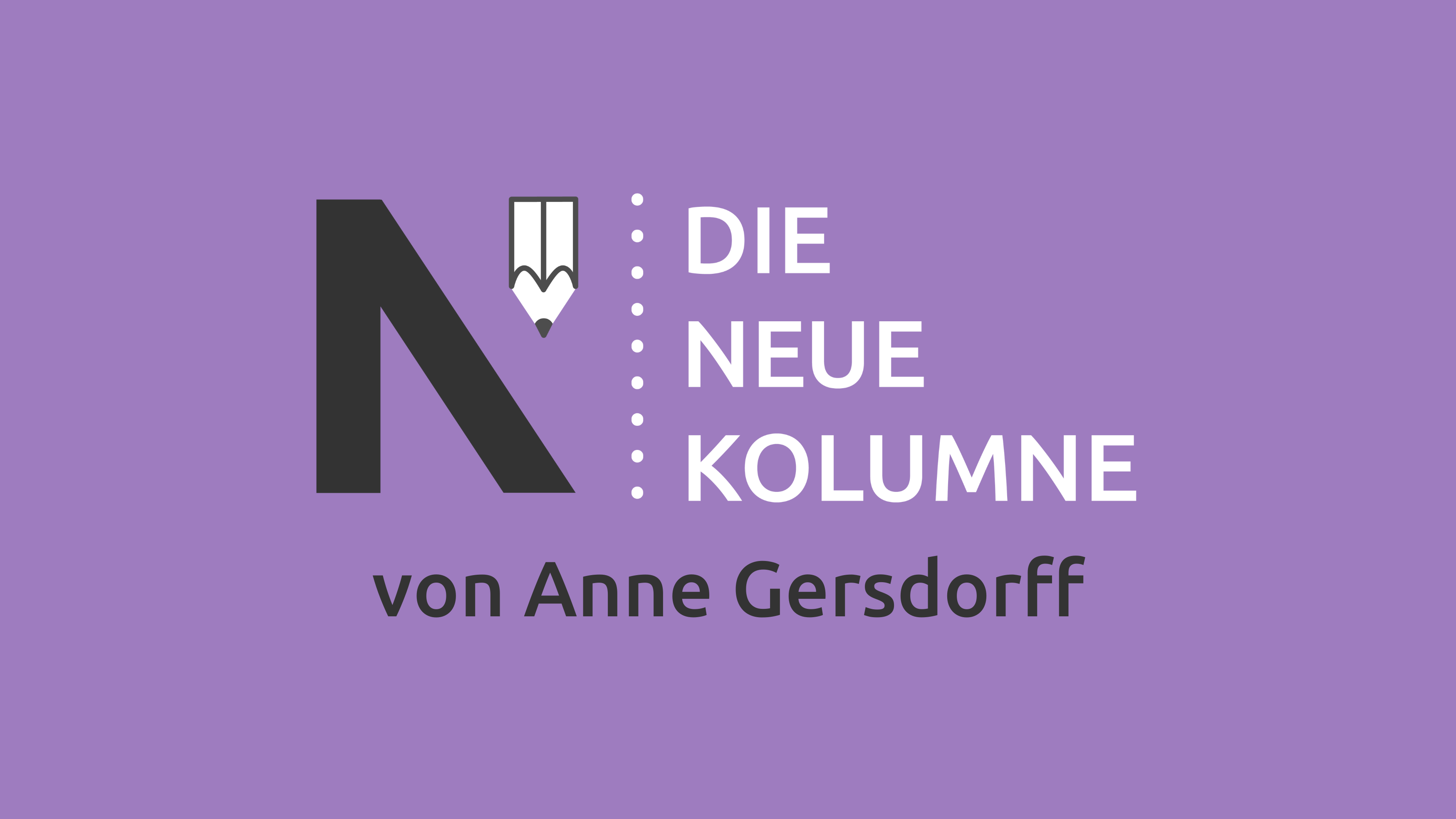 DAs Logo von Die Neue Norm auf fliederfarbenen Grund. Rechts davon steht: Die Neue Kolumne. Unten steht: von Anne Gersdorff.