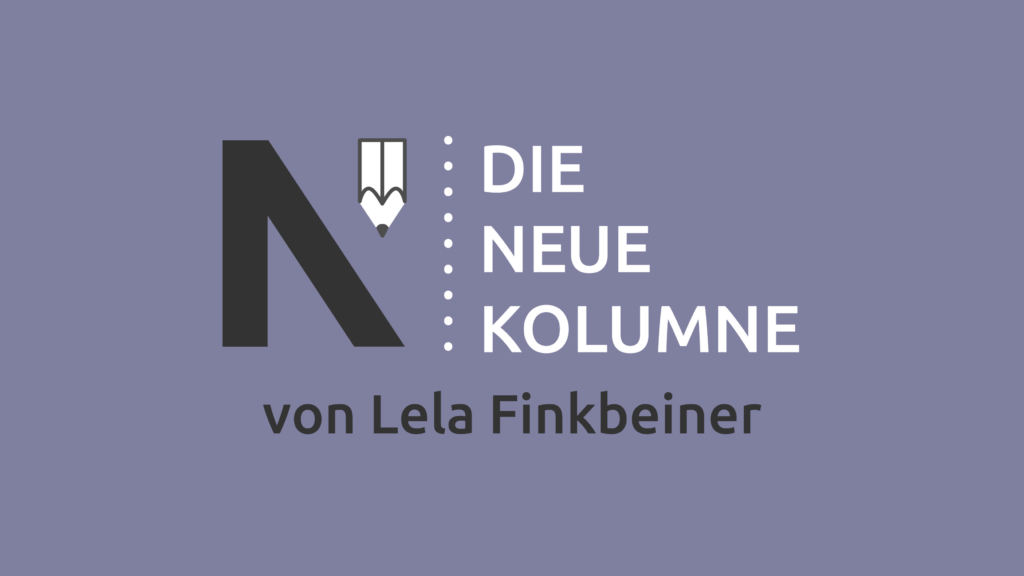 Grafik Die Neue Norm Kolumne von Lela Finkbeiner auf tauben-blauem Grund.