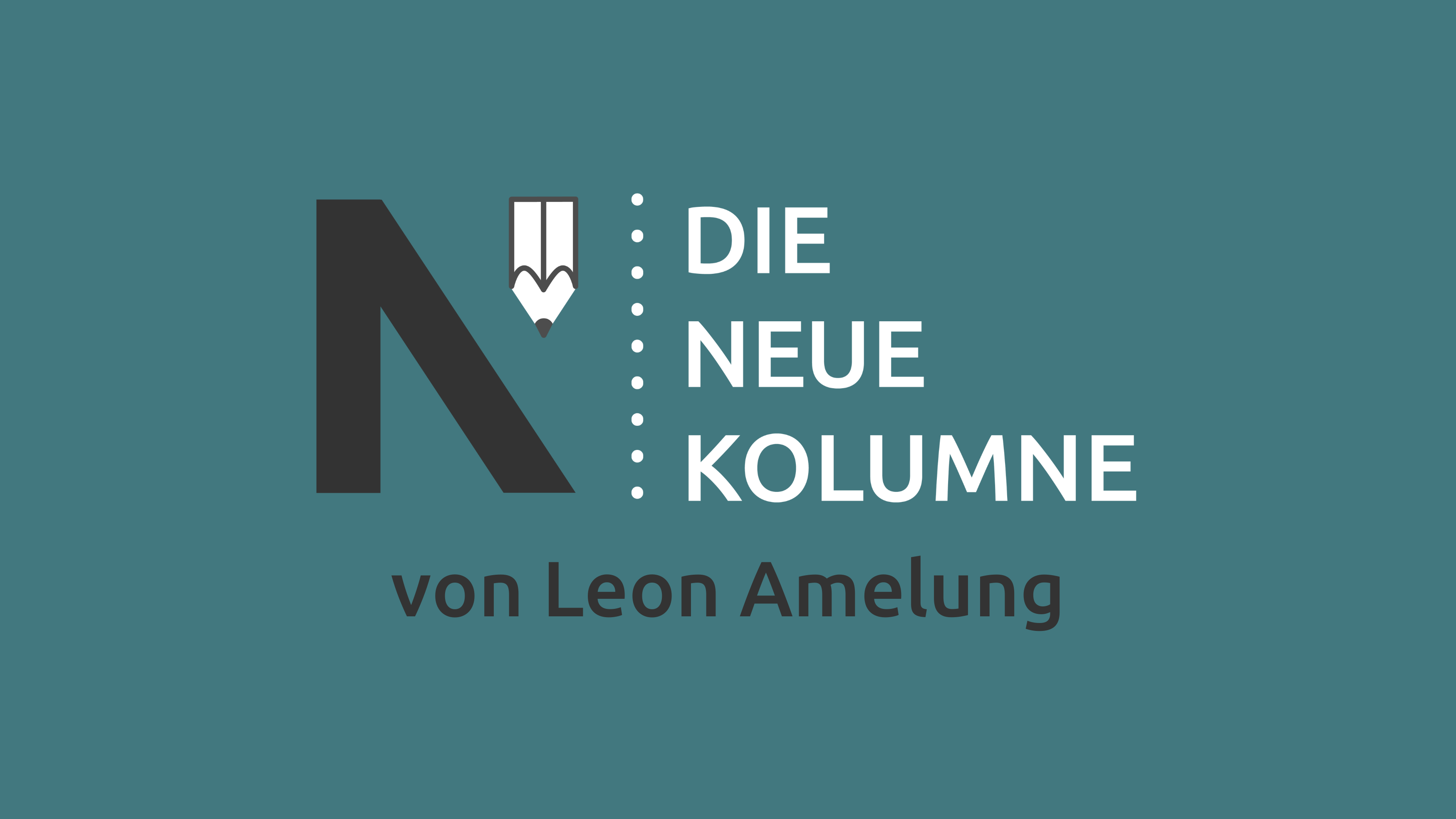 Das Logo von Die Neue Kolumne auf türkis-grünem Grund. Unten steht: von Leon Amelung.