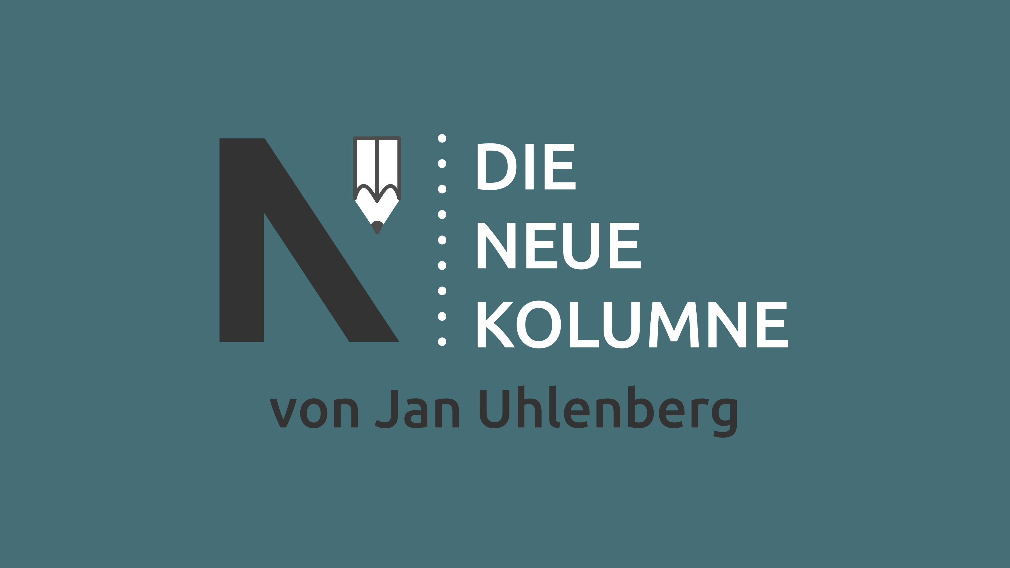 Die Neue Kolumne Logo von Jan Uhlenberg auf dunkel-türkisem Hintergrund.